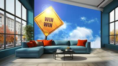 Yellow road sign with a blue sky and white clouds: win win Wall mural