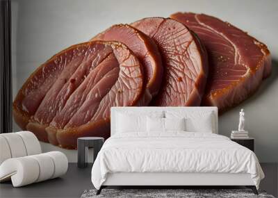 Meat pieces on white background Wall mural