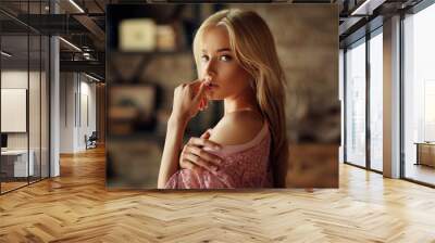 Beautiful young female blonde model Wall mural