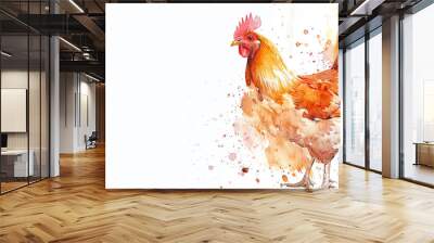 chicken in watercolour Isolated on white background. Wall mural