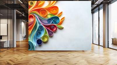 Colorful paper quilling art forming intricate patterns on a bright, white background. Vibrant, creative design for craft and decoration concepts. Wall mural