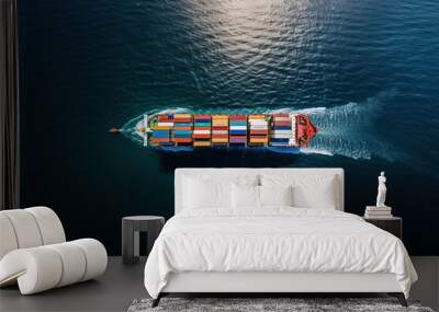 Container ship loaded carrying shipping containers in the sea Wall mural