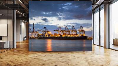 Industrial shipping port in Bangkok, Thailand Wall mural