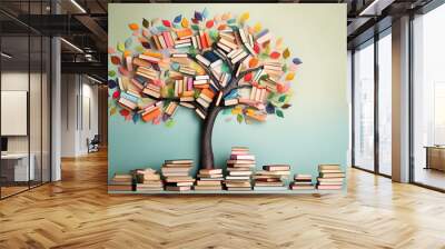 International literacy day concept with tree with books like leaves. Wall mural