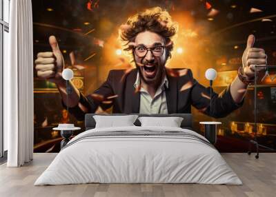 Lucky man celebrate victory after winning the jackpot in an online casino Wall mural