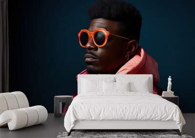 photo of portrait of a fashionable black man, 80s fashion, colorful studio lighting Wall mural