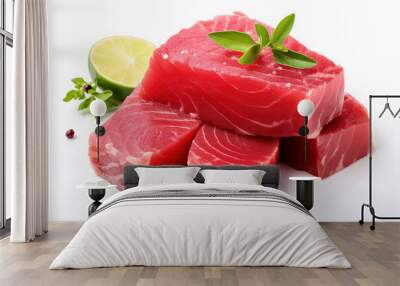 Raw tuna steak on white background Wall mural