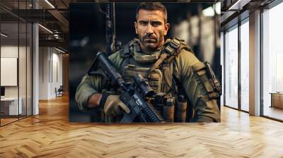 Special forces soldier holding a gun. Private army mercenary. Wall mural