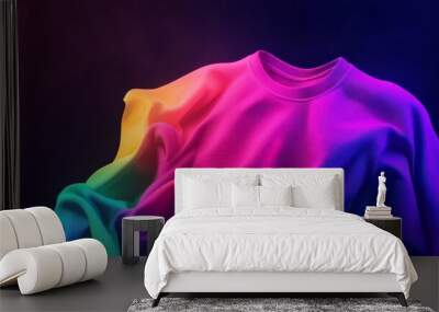 Vibrant rainbow-colored sweatshirt with a flowing, artistic design on a dark background. Perfect for fashion and apparel themes. Wall mural