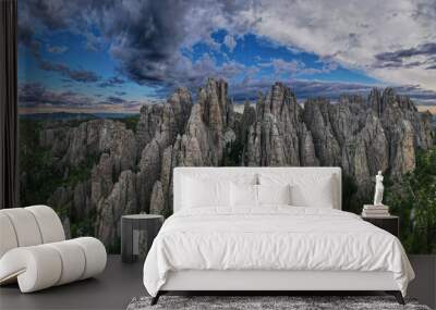 panorama of needles spires with storm clouds in the background off needles highway in black hills of South Dakota Wall mural