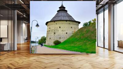 The old stone Pskov Kremlin Wall mural