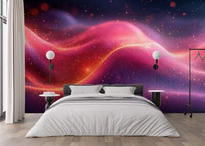 Abstract Red and Gold Waves with Glittering Particles Wall mural