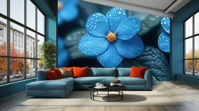 Blue Flower with Dew Drops Wall mural