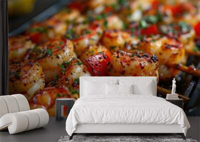 close up of appetizing queen prawn brochette Wall mural