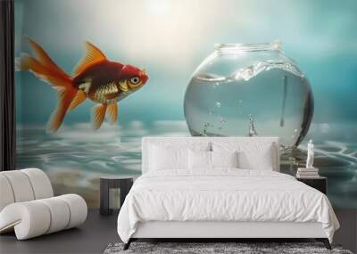 Goldfish Jumping into a Bowl Wall mural