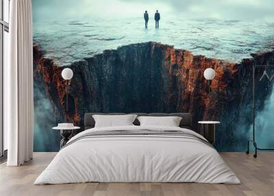 Two Figures Stand on the Edge of a Cliff Wall mural