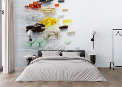 Various vitamin and mineral pills, food supplement health product in transparent spoon Wall mural