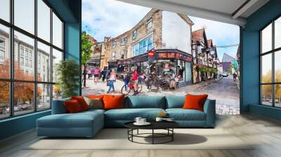 tourists in the old town of Canterbury, watercolor  Wall mural