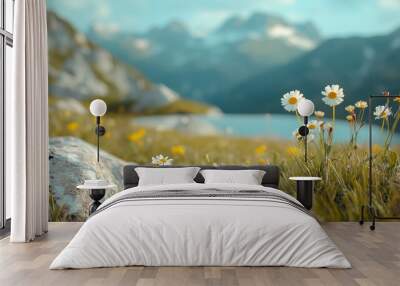 meadow with flowers and mountains Wall mural