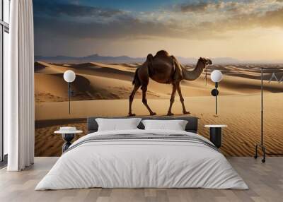 camel in the desert,wildlife,sandy,wilderness Wall mural