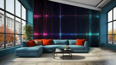 A futuristic flat vector background featuring a dark, minimalistic grid with bright, intersecting laser beams Wall mural