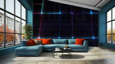 A futuristic flat vector background featuring a dark, minimalistic grid with bright, intersecting laser beams Wall mural