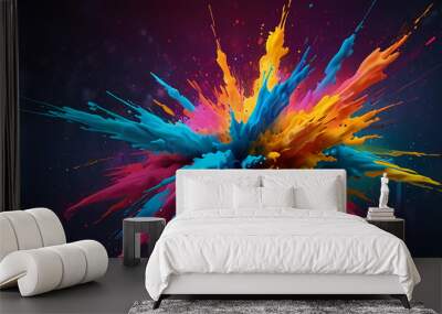 abstract background with an explosion of vibrant color powder. The illustration should capture the dynamic energy of colors like bright blues, pinks, and yellows, with swirling and splattering effects Wall mural