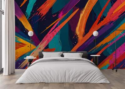 Abstract illustration background filled with dynamic and colorful paint brush strokes Wall mural