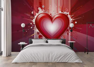 Abstract illustration background that captures the energy of a Valentine Explosion, using vibrant shades of red and pink, with dynamic heart shapes and bursts of love themed elements Wall mural