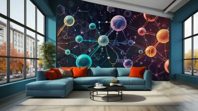 abstract molecular background with clusters of molecules forming patterns Wall mural