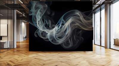 Abstract smoke wisps flowing gracefully across a dark background, creating an ethereal and mystical atmosphere Wall mural