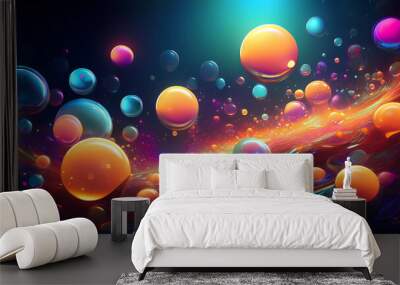 energetic and colorful abstract scene where hundreds of small and large bubbles are clustered together Wall mural