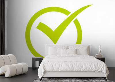 Green check mark icon in a circle. Check list button icon Wall mural