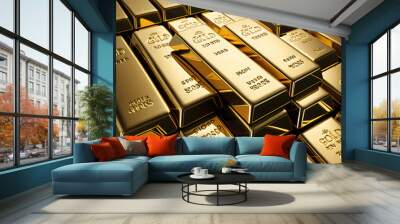 Realistic illustration of gold bars background Wall mural