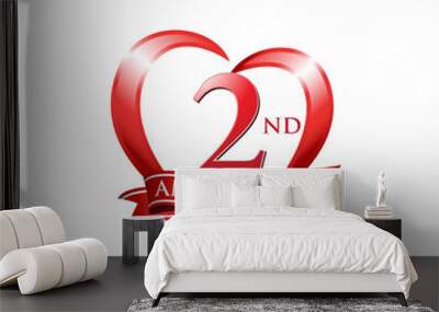 2nd anniversary logo red heart ribbon Wall mural