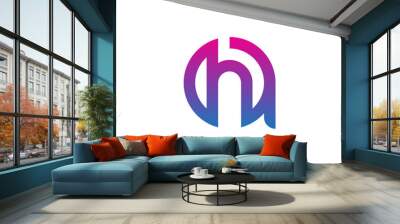 Initial letter ah, ha, h inside a, linked line circle shape logo, purple pink gradient color

 Wall mural