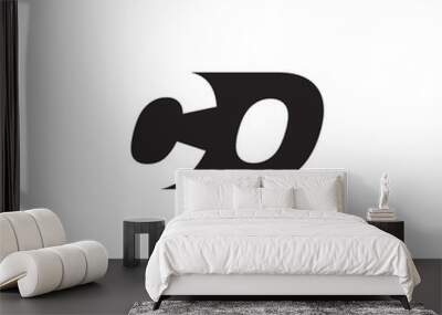 Initial letter CO, negative space logo, simple black color Wall mural