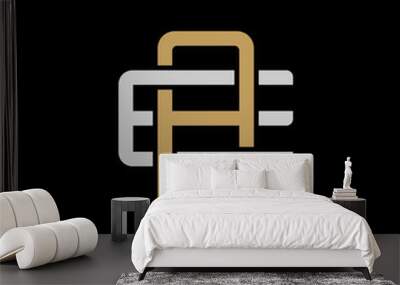 initial letter e and a, ea, ae, overlapping interlock logo, monogram line art style, silver gold on  Wall mural