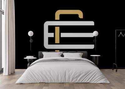 Initial letter E and C, EC, CE, overlapping interlock logo, monogram line art style, silver gold on black background Wall mural