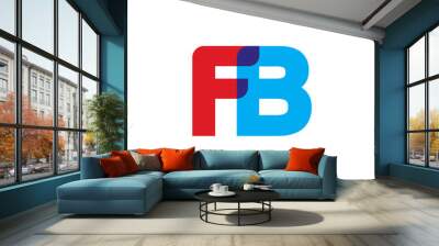 Initial letter FB, overlapping transparent uppercase logo, modern red blue color Wall mural