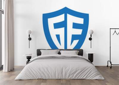 Initial letter GE, shield logo, modern blue color Wall mural