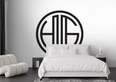 Initial letter HG, minimalist line art monogram circle shape logo, black color Wall mural