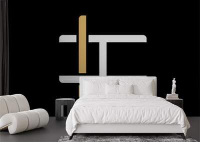 Initial letter I and L, IL, LI, overlapping interlock logo, monogram line art style, silver gold on black background Wall mural