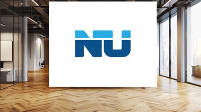 initial letter nu, straight linked line bold logo, simple flat blue colors Wall mural