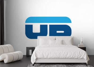 Initial letter OB, straight linked line bold logo, simple flat blue colors Wall mural