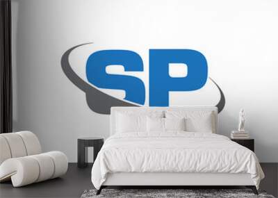 Initial letter SP, overlapping swoosh ring logo, blue gray color Wall mural