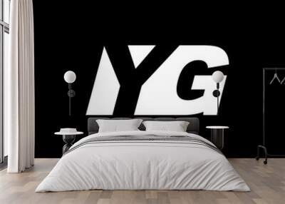 Initial letter YG, negative space logo, white on black background Wall mural