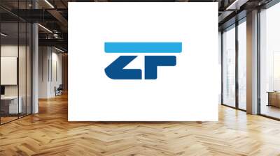 Initial letter ZF, straight linked line bold logo, simple flat blue colors Wall mural