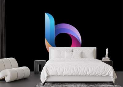 Initial lowercase letter b, curve rounded logo, gradient vibrant colorful glossy colors on black background Wall mural