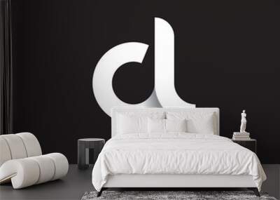 initial lowercase letter cl, linked circle rounded logo with shadow gradient, white color on black b Wall mural